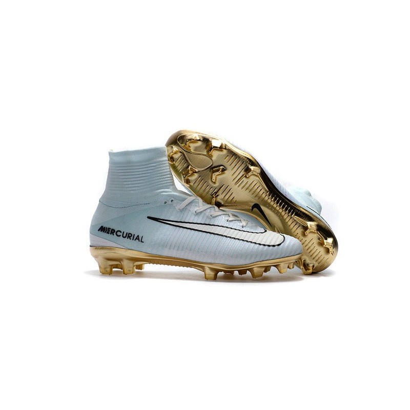 Nike Crampons Football Mercurial Superfly V CR7 Vitórias FG Blanc Or