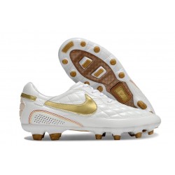 Chaussure Nike Tiempo Legend X Elite FG Ronaldo Blanc Or