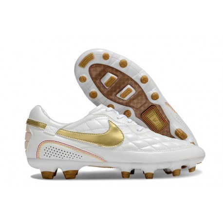 Chaussure Nike Tiempo Legend X Elite FG Ronaldo Blanc Or