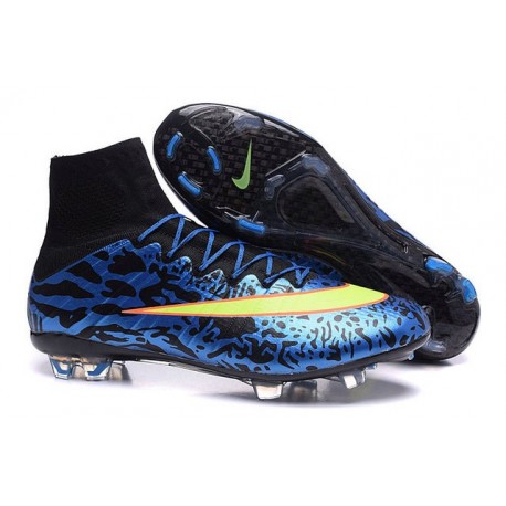 Crampons Nouveaux Football Nike Mercurial Superfly 4 FG Bleu Jaune