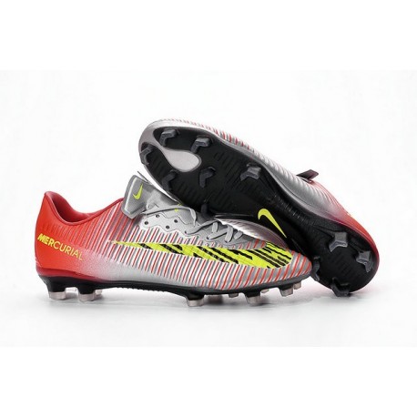 Chaussure de Foot Nouveau 2016 Nike Mercurial Vapor XI FG Argent Jaune Rouge