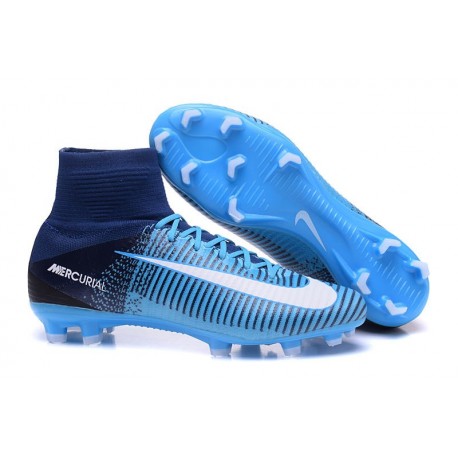 Nike Crampon Football 2017 Mercurial Superfly V FG Bleu Blanc Noir