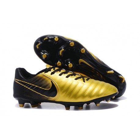 Nike Cuir Crampons Foot Tiempo Legend 7 FG Homme - Or Noir