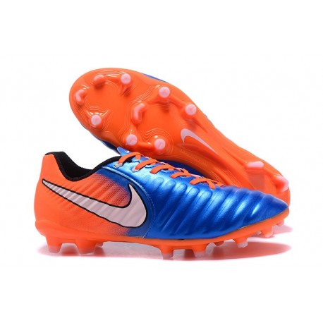 Nike Cuir Crampons Foot Tiempo Legend 7 FG Homme - Bleu Orange