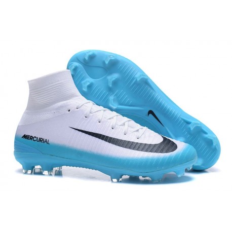 Chaussure de Foot Neuf Nike Mercurial Superfly 5 FG Blanc Bleu Noir