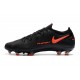 Nike Crampons de Foot Phantom GT Elite FG Noir Rouge Chili Gris Fumee