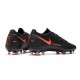 Nike Crampons de Foot Phantom GT Elite FG Noir Rouge Chili Gris Fumee