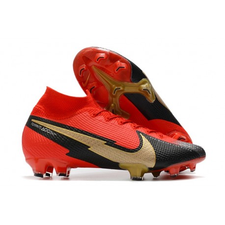 Crampons Nike Mercurial Superfly VII Elite DF FG Rouge Noir Or