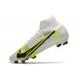 Nike Mercurial Superfly VIII Elite FG Blanc Noir Métallique Argent Volt