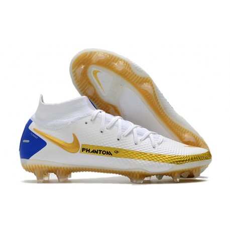 Chaussure Nike Phantom GT Elite DF FG Blanc Or Bleu