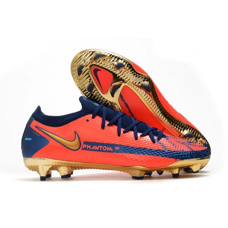 Crampons Nouvelle Nike Phantom GT Elite FG Orange Or Bleu