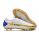 Crampons Nouvelle Nike Phantom GT Elite FG Blanc Bleu Or