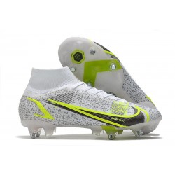 Nike Mercurial Superfly 8 Elite SG Pro AC Silver Safari - Blanc Noir Argenté Jaune Fluo