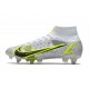 Nike Mercurial Superfly 8 Elite SG Pro AC Silver Safari - Blanc Noir Argenté Jaune Fluo