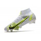 Nike Mercurial Superfly 8 Elite SG Pro AC Silver Safari - Blanc Noir Argenté Jaune Fluo