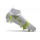 Nike Mercurial Superfly 8 Elite SG Pro AC Silver Safari - Blanc Noir Argenté Jaune Fluo