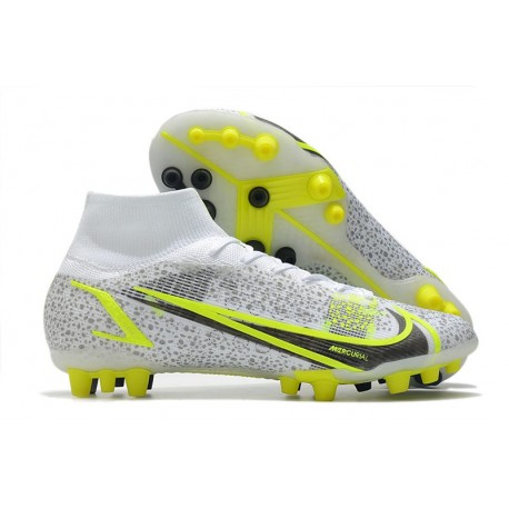 Nike Mercurial Superfly 8 Elite AG Silver Safari - Blanc Noir Argenté Jaune Fluo