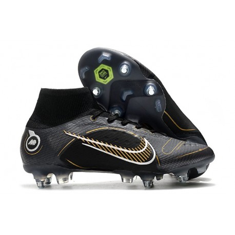 Nike Mercurial Superfly 8 Elite SG Pro AC Noir Or Métallique Argent